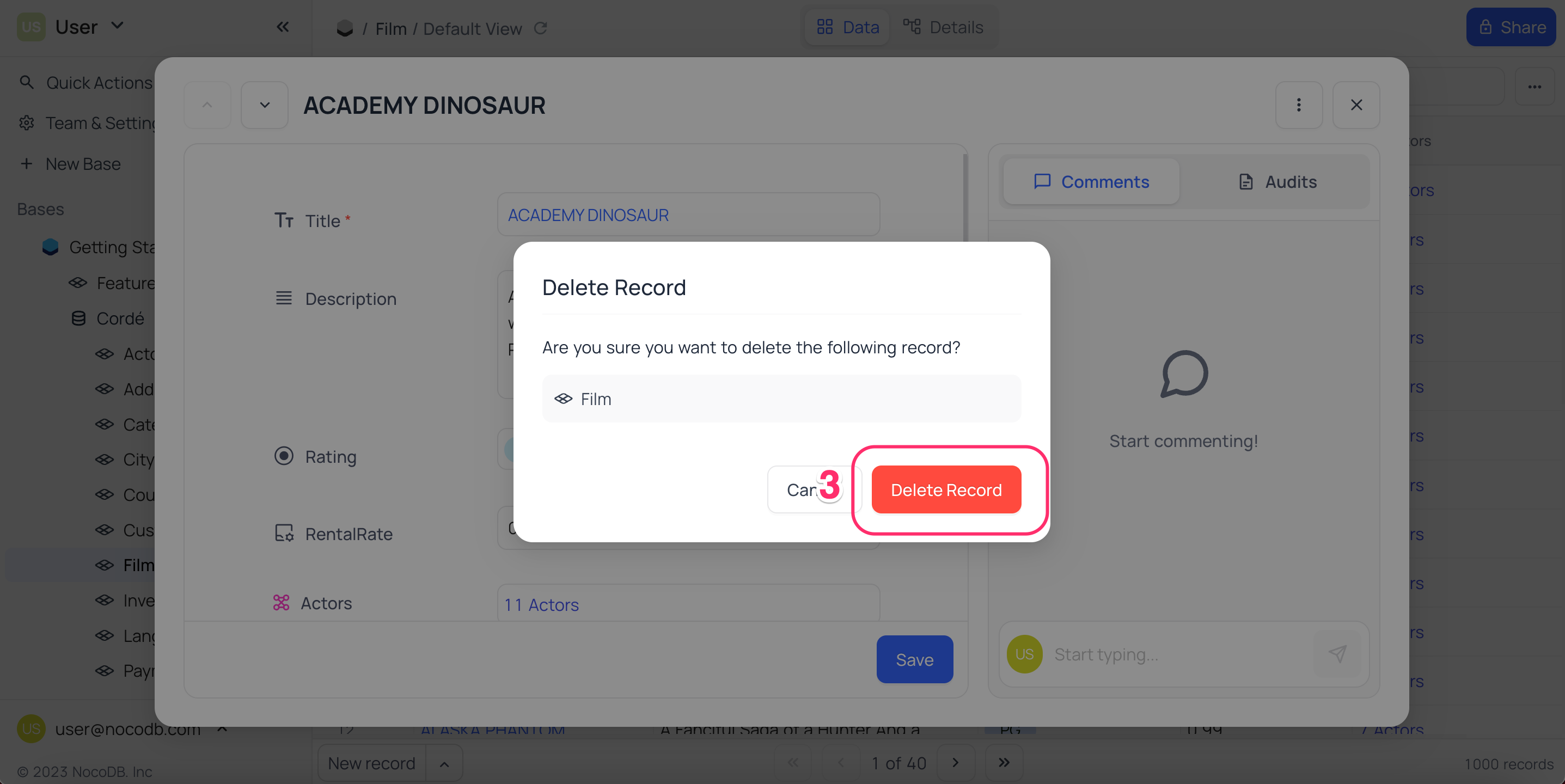 delete record